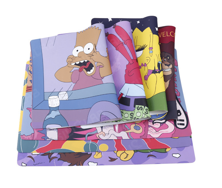 Custom printed silicone mats with colorful cartoon artwork for branded promotional products