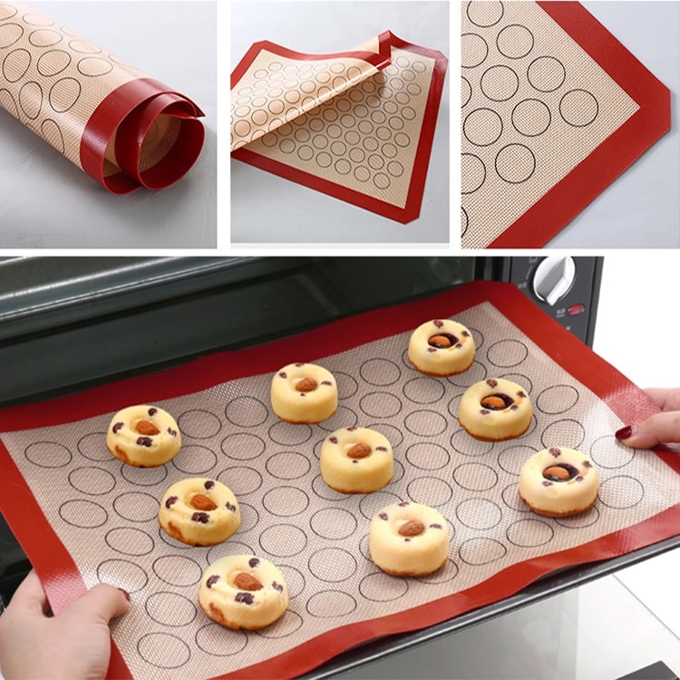 Heat-resistant silicone baking mat used for cookies in bakery and kitchen applications