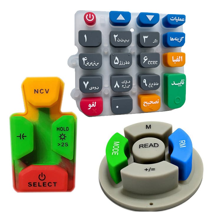 Colored silicone keypad buttons undergoing inspection in silicone molding process