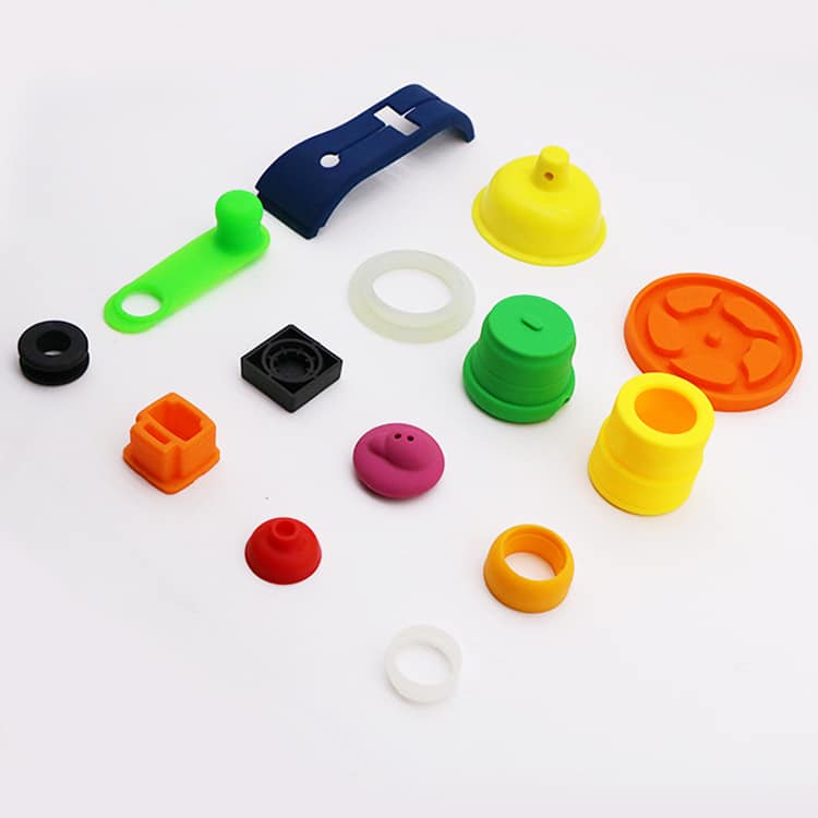 Colorful custom molded silicone parts ready for surface finishing