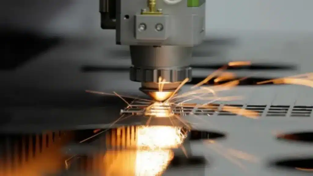 Laser marking on silicone parts, showing precise engraving with sparks for permanent high-contrast markings