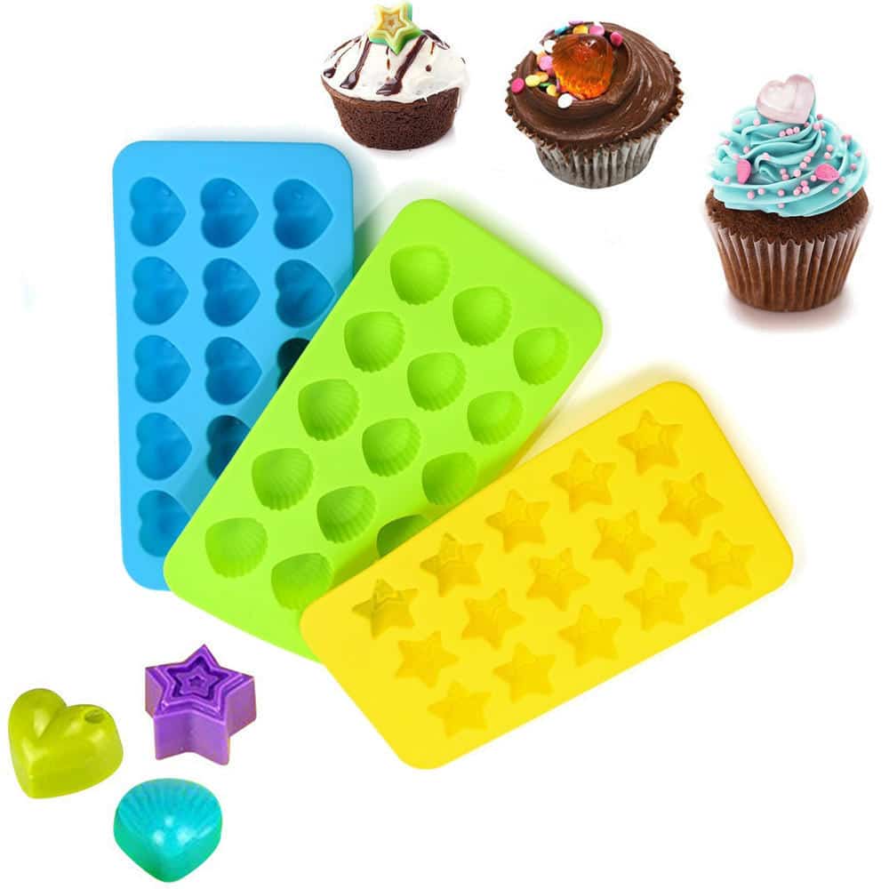Custom silicone candy and chocolate molds with heart shell and star shaped cavities for confectionery production
