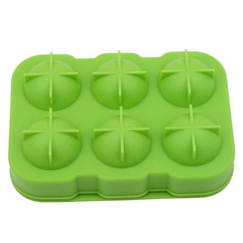 Custom silicone ice ball mold with six round cavities for whiskey ice spheres and cocktail ice production