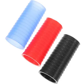 Ribbed silicone grip sleeves in translucent blue red and black colors