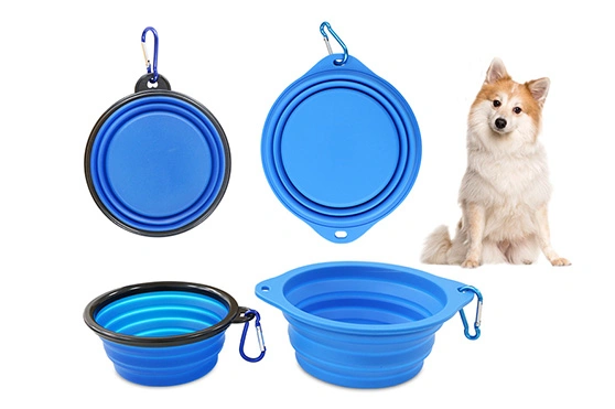 Foldable silicone pet travel bowls with carabiner clips for dogs and cats