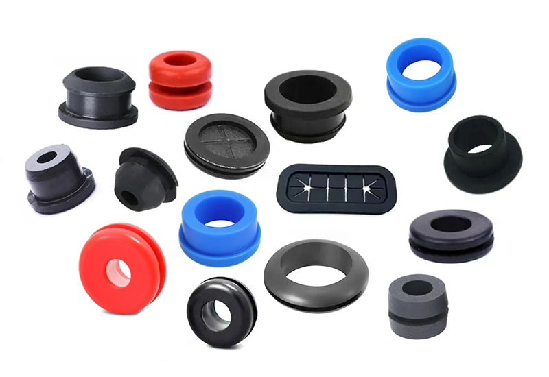 Various custom automotive silicone grommets, seals, bushings, plugs, and cable protection parts