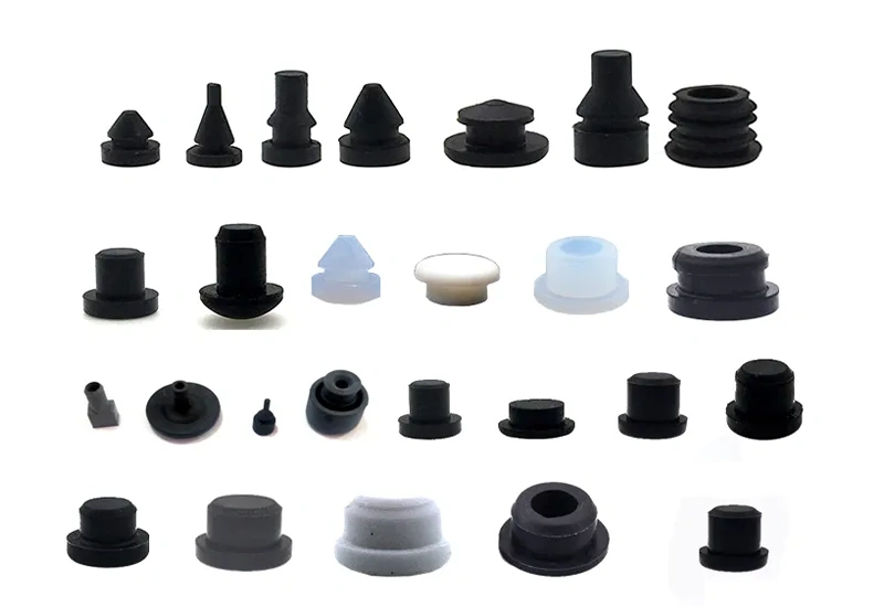 Custom industrial silicone plugs, caps, stoppers, bushings, and protective components in multiple sizes