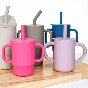 Custom Silicone Baby Training Cup with Straw & Handles