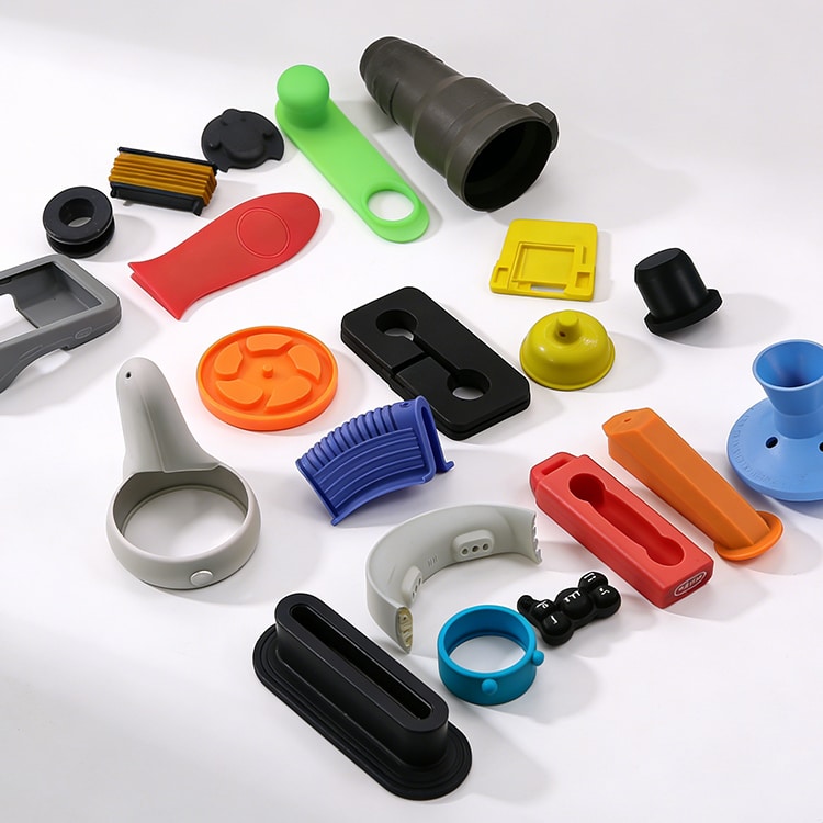 Custom silicone components made with different silicone materials and hardness options