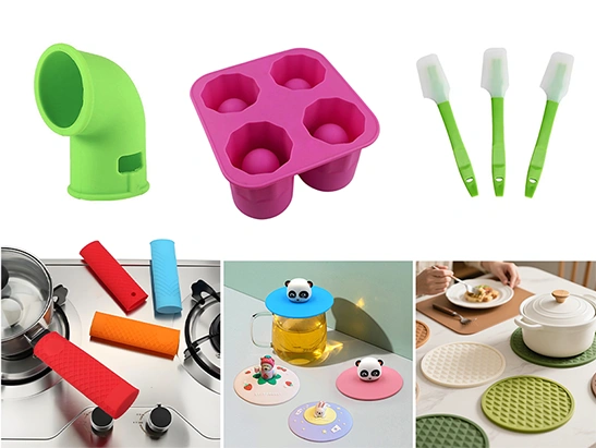 Custom silicone kitchen tools, pot holders, lids, baking accessories, and household products