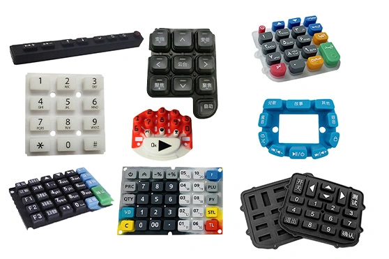 Various silicone keypads, rubber buttons, and keypad overlays for electronic devices