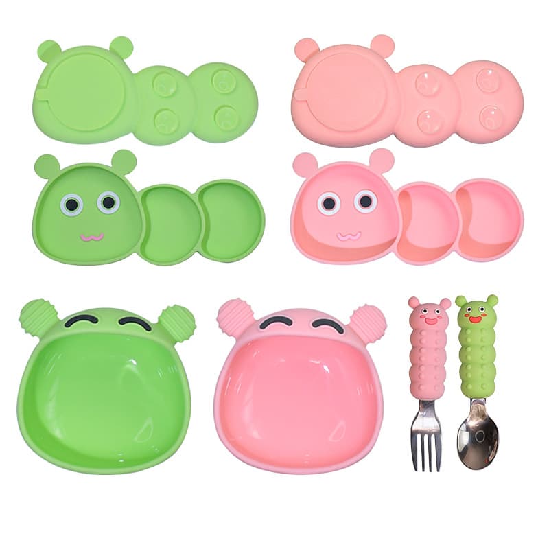 Food-grade silicone toddler feeding plates and utensils for material selection comparison