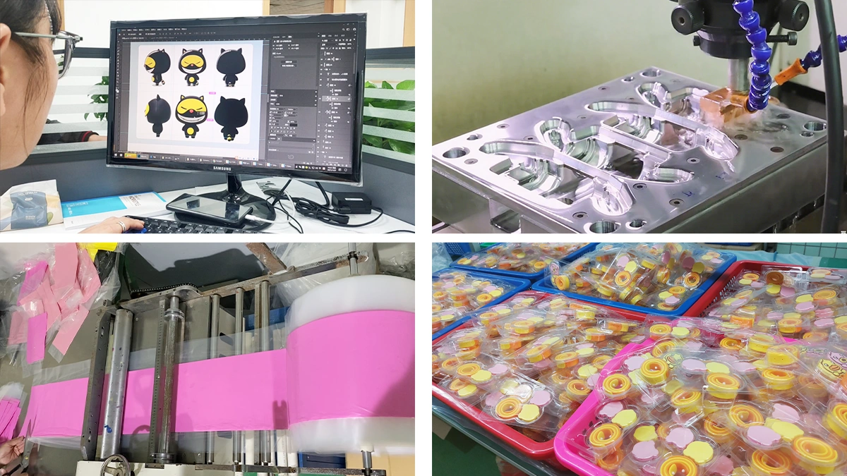Silicone product design, mold making, material preparation, and finished product packaging at HT Silicone