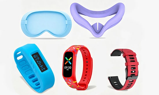 Silicone straps, bands, and protective components for smartwatches and wearable devices