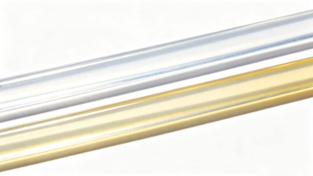 Close-up of high-transparency silicone tubes showing clear and translucent surface finishes.