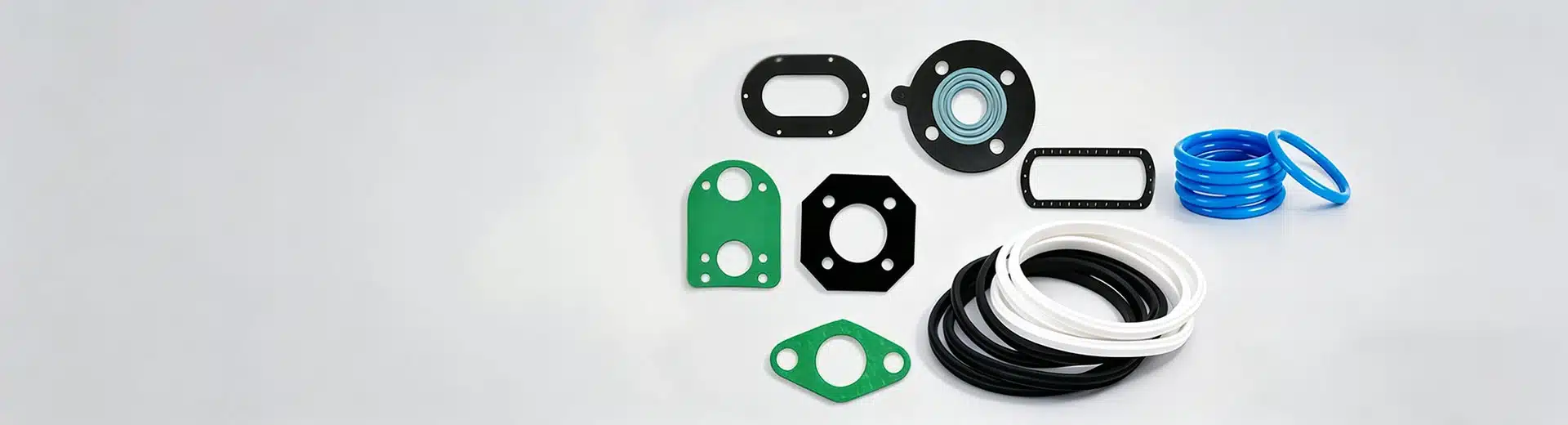 Custom silicone seals, gaskets, and O-rings in various shapes and colors for industrial and automotive applications
