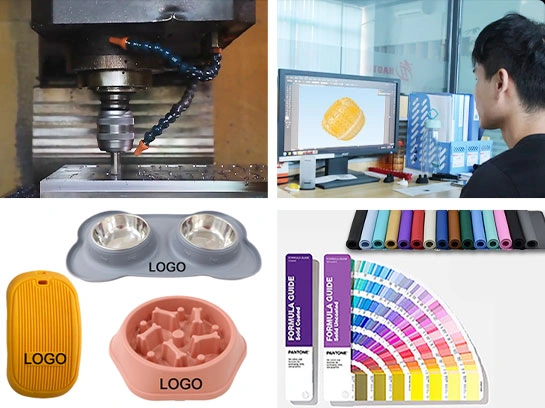 Custom silicone pet bowl, slow feeder, logo printing, and color options for OEM and ODM development
