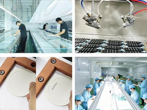 Silicone product finishing processes including spraying, laser marking, inspection, and assembly