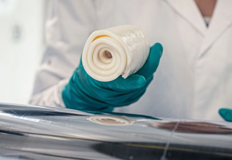 Rolled special application silicone material held by a worker