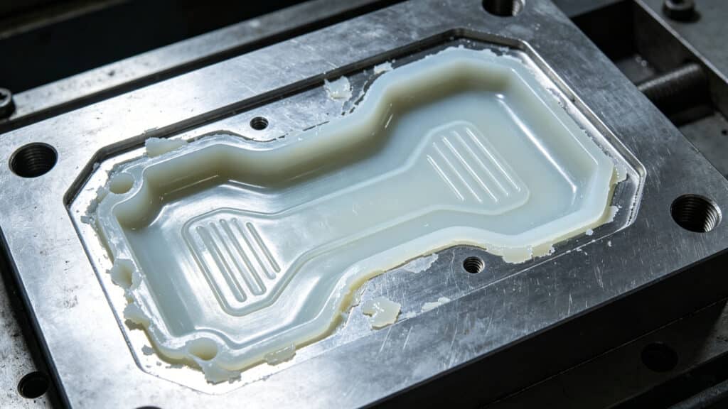 Incomplete silicone filling inside compression mold cavity