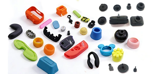 Industrial silicone components such as seals, gaskets, and protective parts