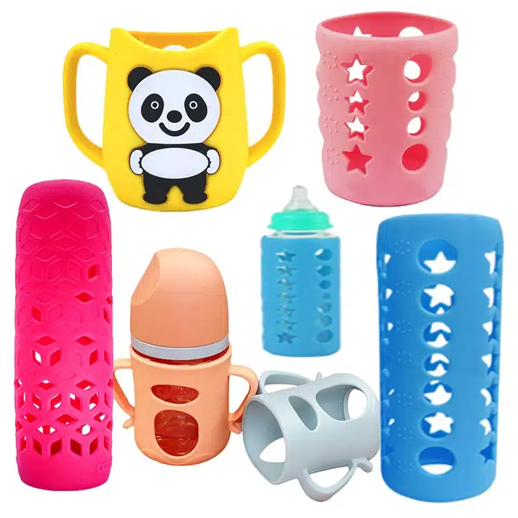 Custom silicone bottle sleeves for baby bottles and drinkware protection