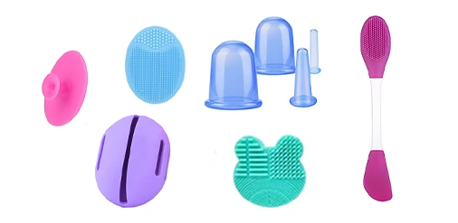 Silicone personal care items such as brushes, cleaners, and skincare tools