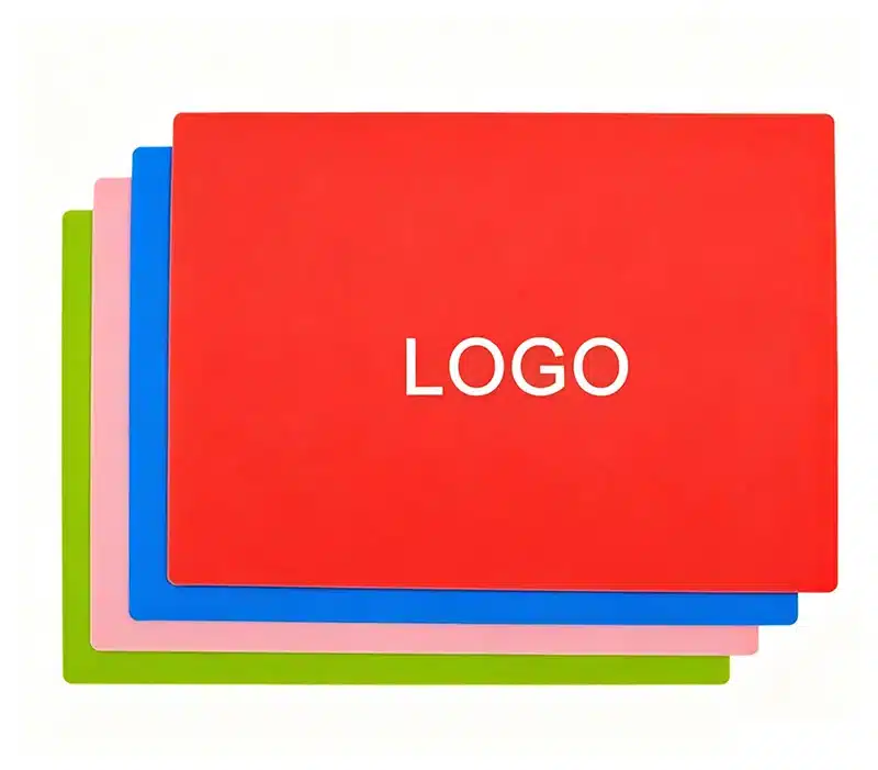Custom silicone mats with printed logos for branding and promotional use