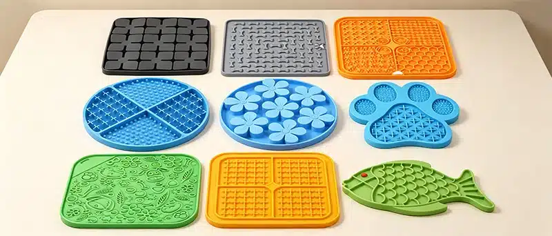 Silicone mats for pet feeding and dining, with custom shapes and designs