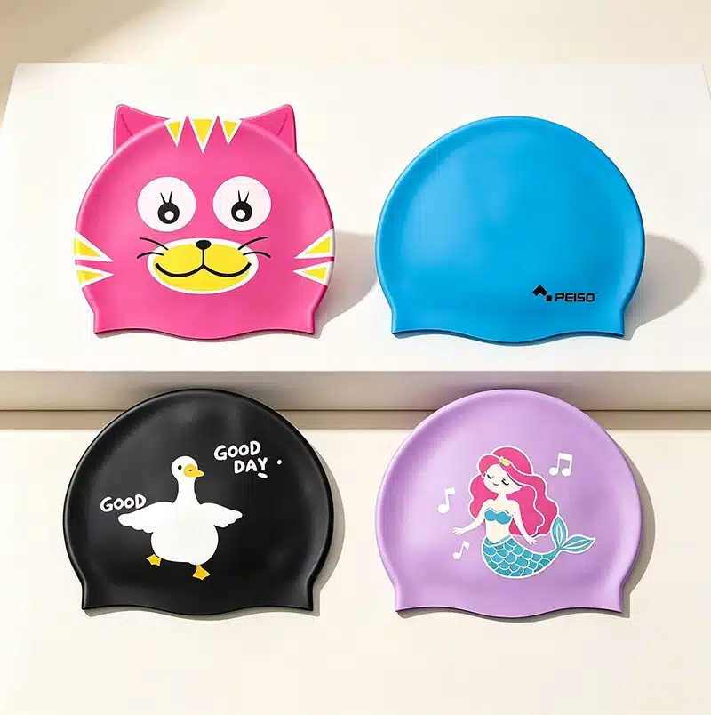 Colorful custom silicone swim caps for adults and children