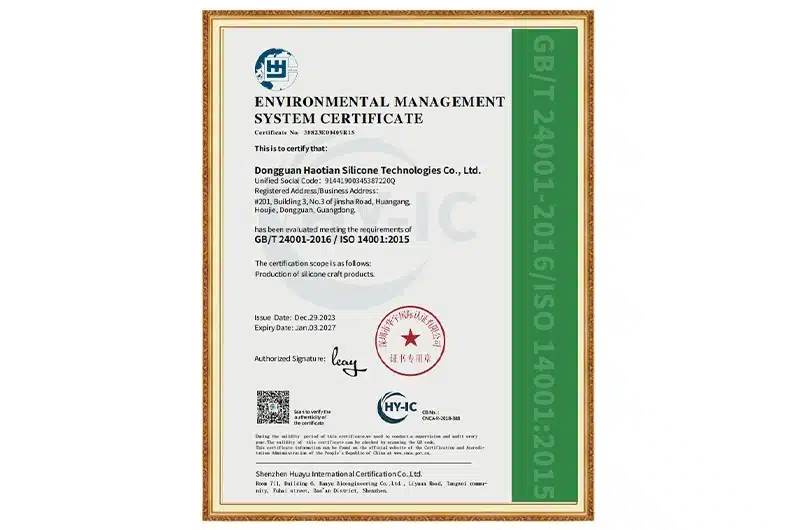 ISO 14001 environmental management certificate for silicone manufacturer