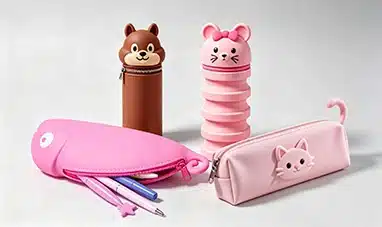 Colorful silicone storage pouches for pens, pencils, and small stationery items