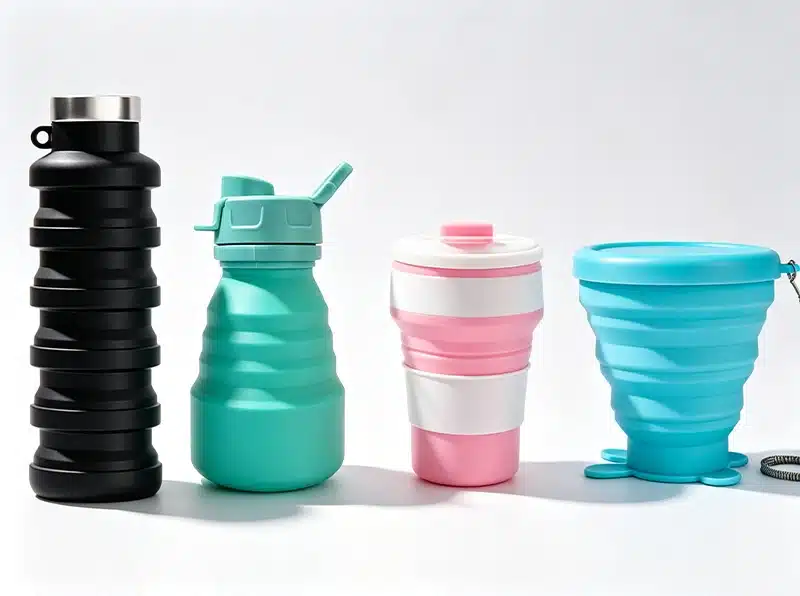 Collapsible silicone cups and bottles for outdoor use