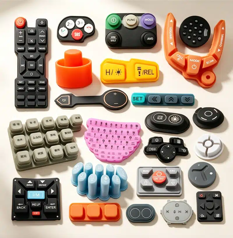 Colorful custom silicone buttons for electronics, control panels, and remote control keypads