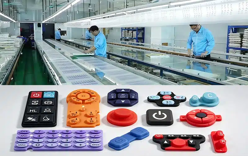 Screen printing production for custom silicone buttons and silicone keypads in an OEM factory