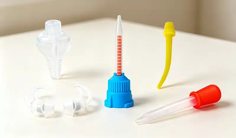 Custom silicone tips and components for medical and healthcare devices