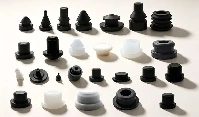 Industrial silicone plugs, caps, and sealing components for protection applications