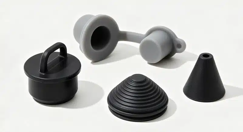Overmolded silicone tip components with multi-material structures