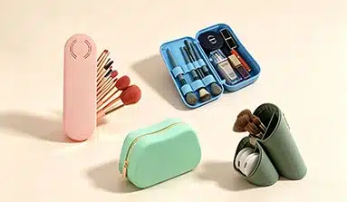Silicone cosmetic bags for makeup, brushes, and personal care essentials