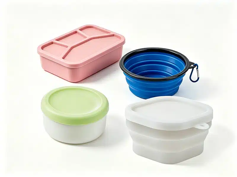 Portable silicone bowls and food containers for outdoor use