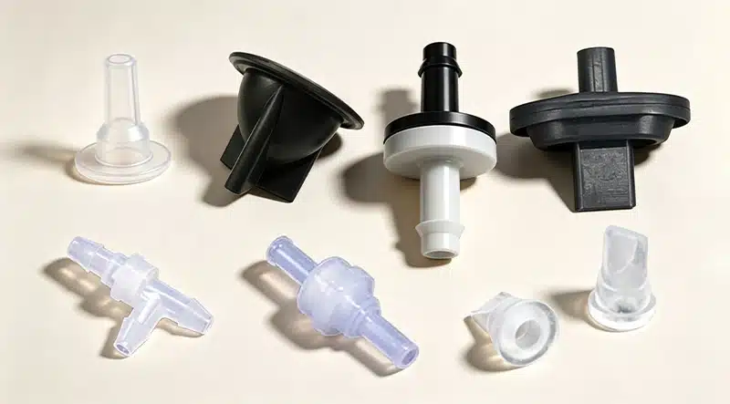 Silicone check valves for one-way flow control