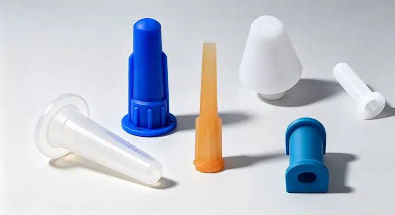 Silicone dispensing and applicator tips for precision liquid or product application
