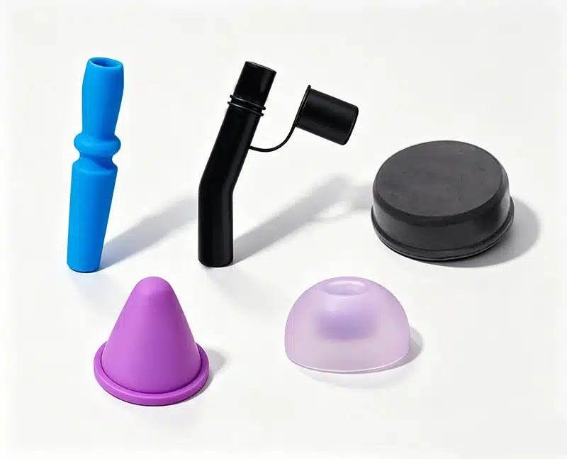 Custom silicone tips in different shapes for sealing, protection, dispensing, and soft-contact applications