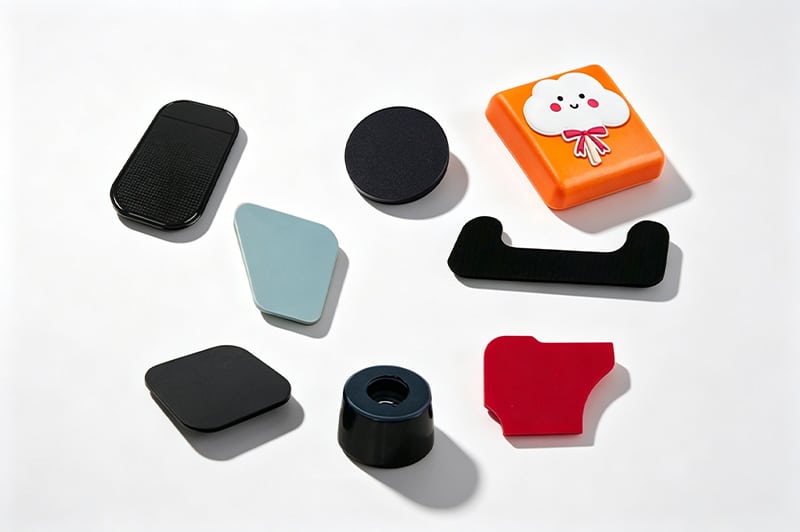 Custom molded silicone protective pads, cushioning components, shock-absorbing parts, and industrial silicone accessories.